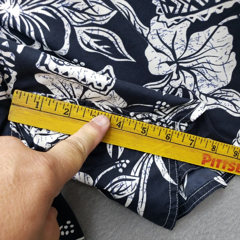 BIG DOG Men's Swim Trunks Blue Hawaiian Tropical Tiki Vacation Shortie Shorts L